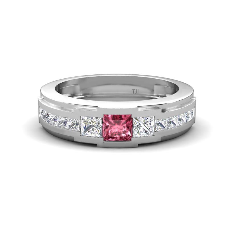 Jayden 1.11 ctw Princess shape Pink Tourmaline accented Lab Grown Diamonds Men Wedding Band (5.20 mm) 