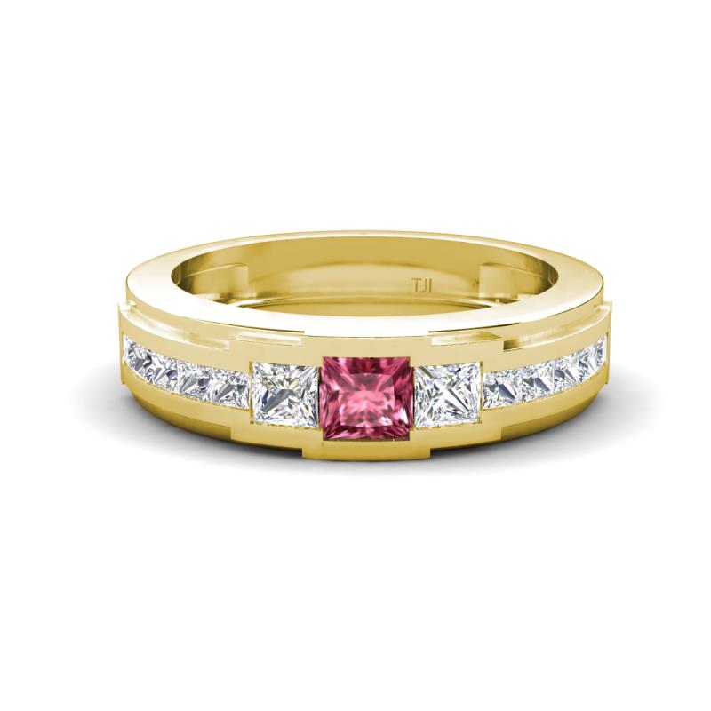 Jayden 1.11 ctw Princess shape Pink Tourmaline accented Lab Grown Diamonds Men Wedding Band (5.20 mm) 