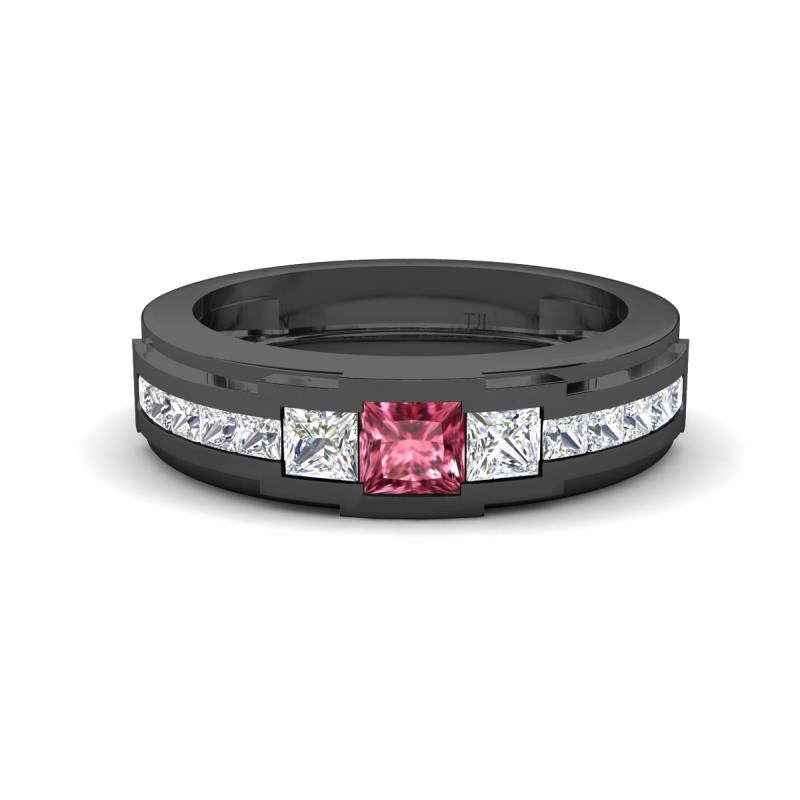 Jayden 1.11 ctw Princess shape Pink Tourmaline accented Lab Grown Diamonds Men Wedding Band (5.20 mm) 