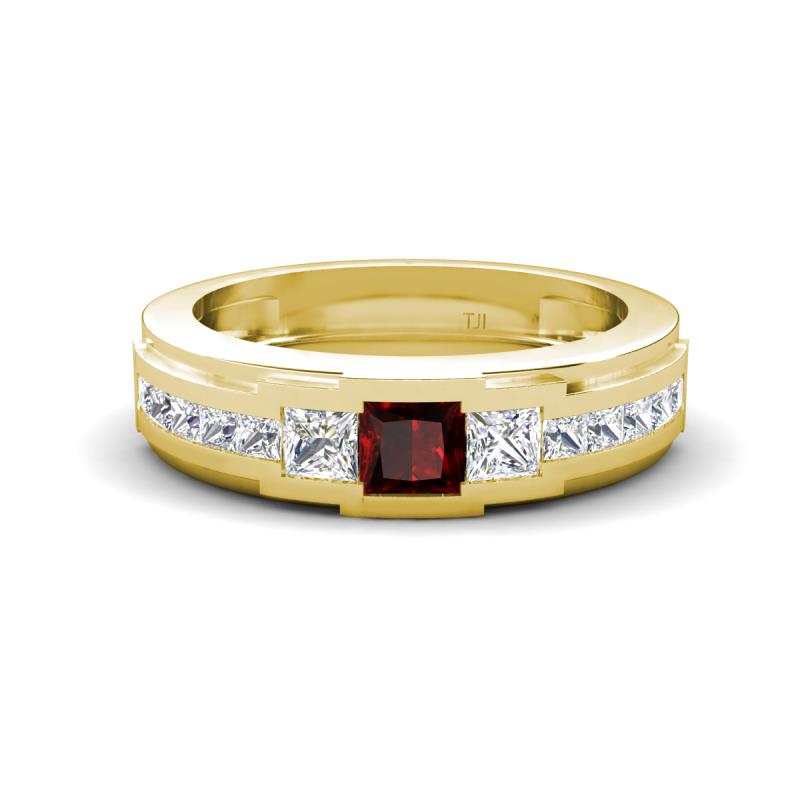 Jayden 1.14 ctw Princess shape Red Garnet accented Lab Grown Diamonds Men Wedding Band (5.20 mm) 