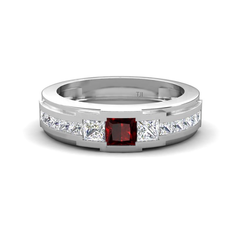 Jayden 1.14 ctw Princess shape Red Garnet accented Lab Grown Diamonds Men Wedding Band (5.20 mm) 