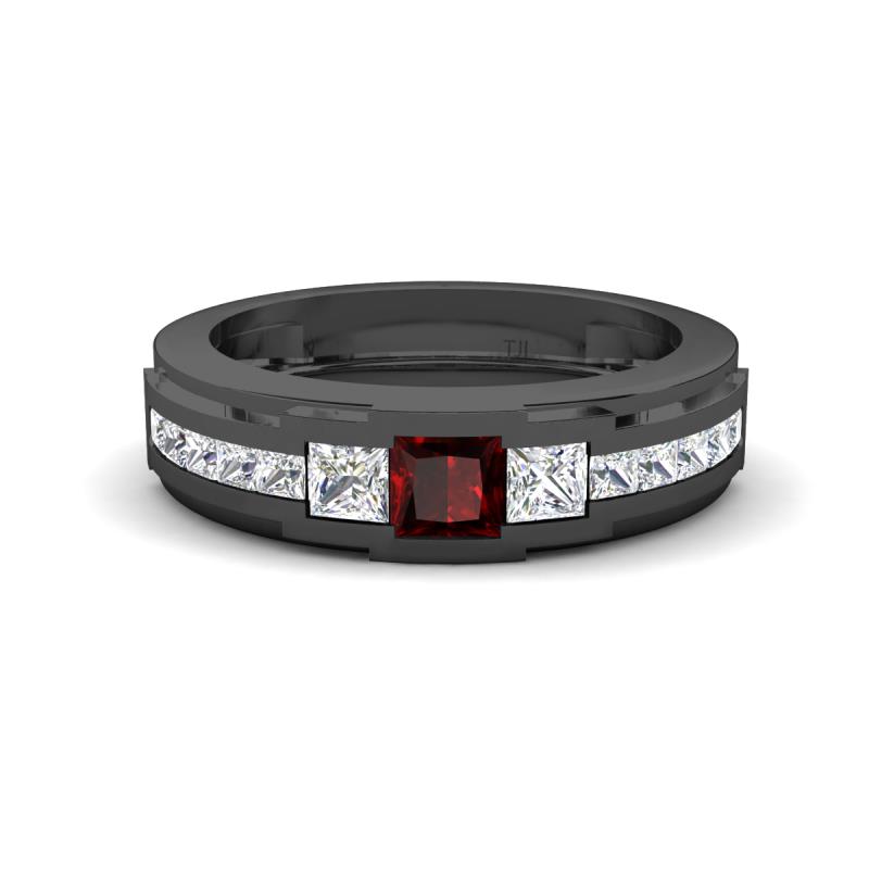 Jayden 1.14 ctw Princess shape Red Garnet accented Lab Grown Diamonds Men Wedding Band (5.20 mm) 