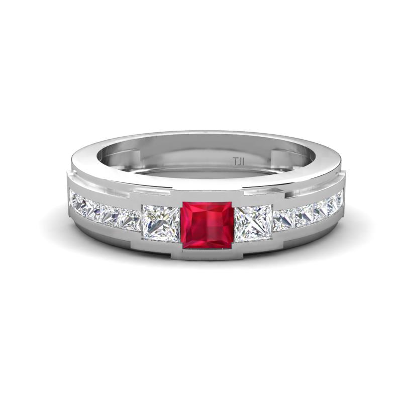 Jayden 1.11 ctw Princess shape Ruby accented Lab Grown Diamonds Men Wedding Band (5.20 mm) 