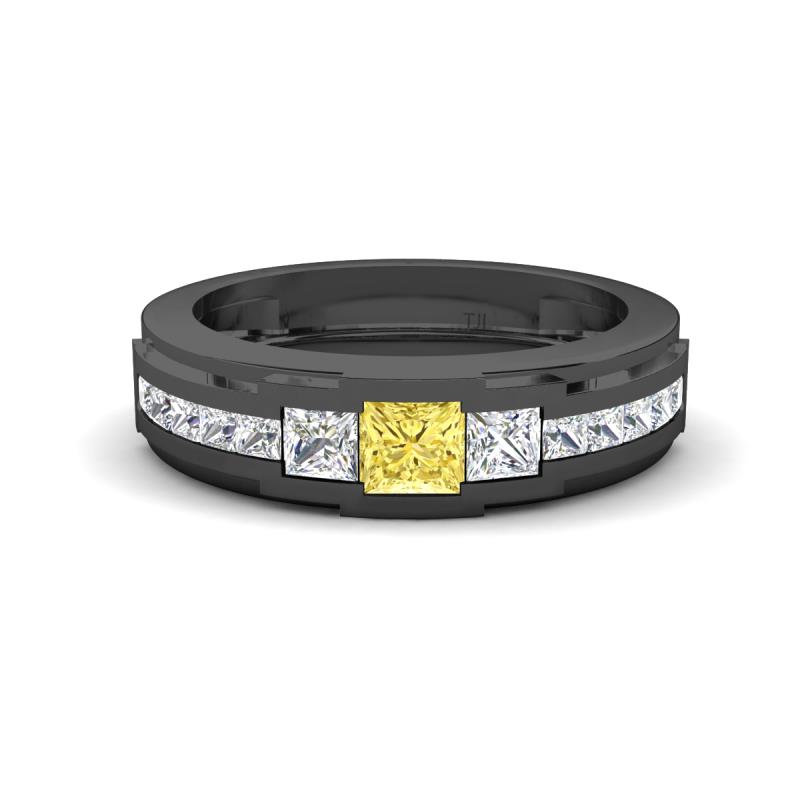 Jayden 1.24 ctw Princess shape Yellow Sapphire accented Lab Grown Diamonds Men Wedding Band (5.20 mm) 