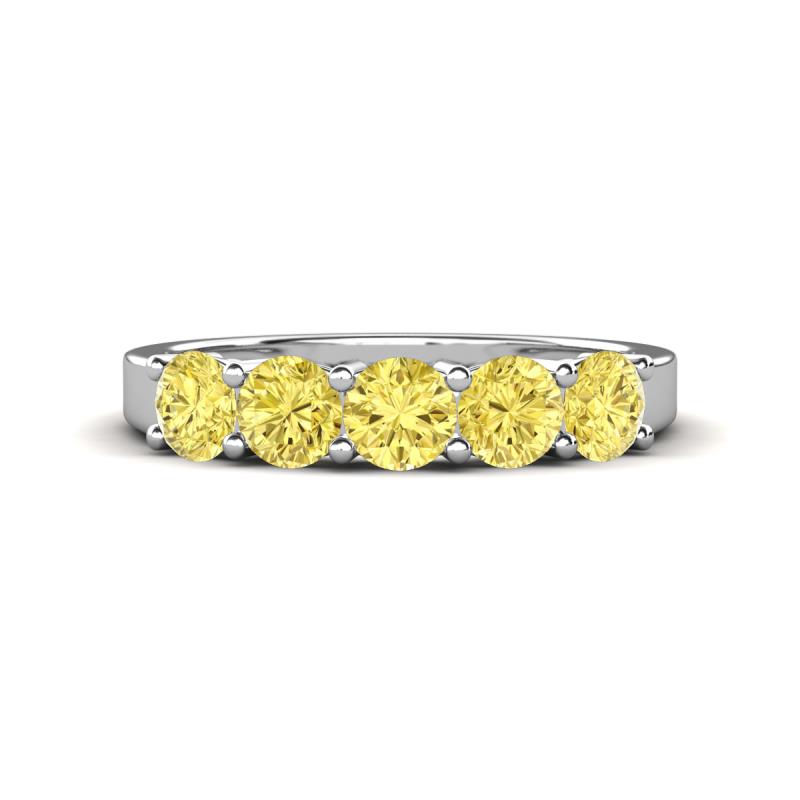 Wendy 1.32 ctw (4.00 mm) Round Yellow Sapphire Side Gallery 5 Stone Wedding Band 