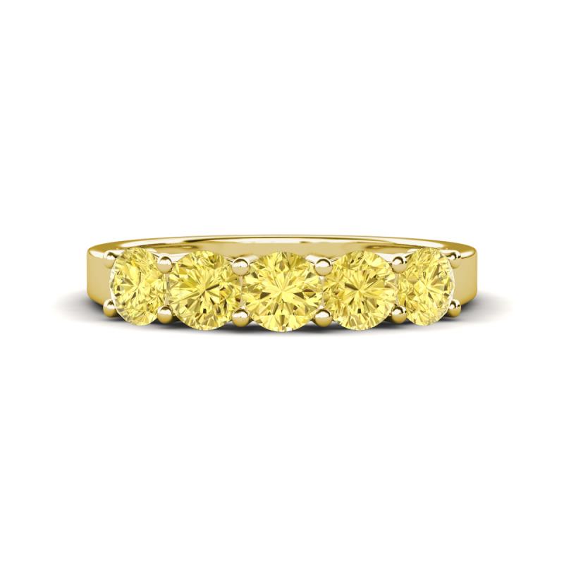 Wendy 1.32 ctw (4.00 mm) Round Yellow Sapphire Side Gallery 5 Stone Wedding Band 