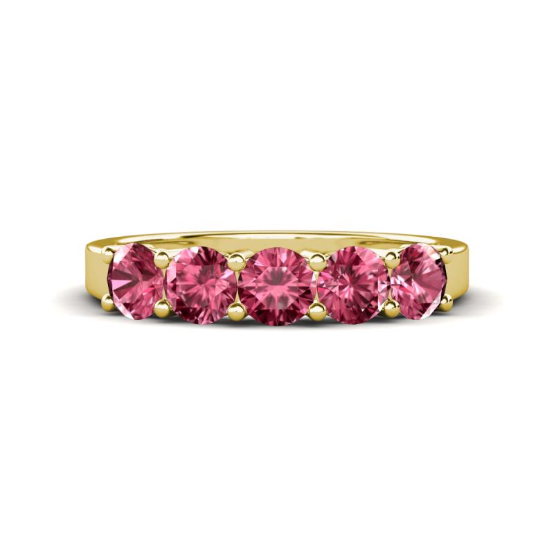 Wendy 1.00 ctw (4.00 mm) Round Pink Tourmaline Side Gallery 5 Stone Wedding Band 