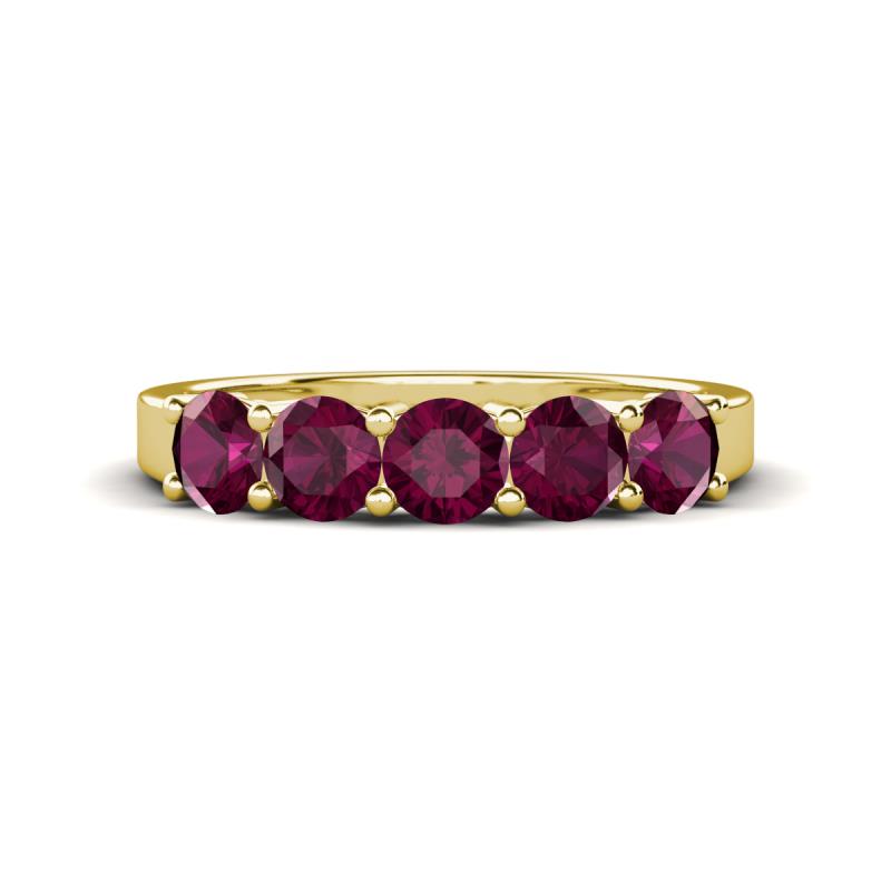 Wendy 1.58 ctw (4.00 mm) Round Rhodolite Garnet Side Gallery 5 Stone Wedding Band 