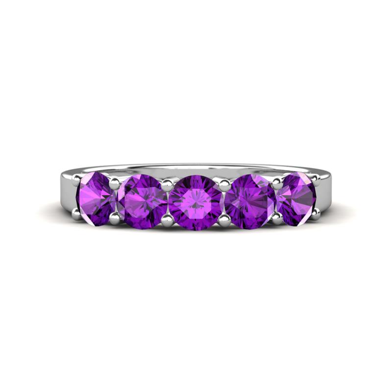 Wendy 1.00 ctw (4.00 mm) Round Amethyst Side Gallery 5 Stone Wedding Band 