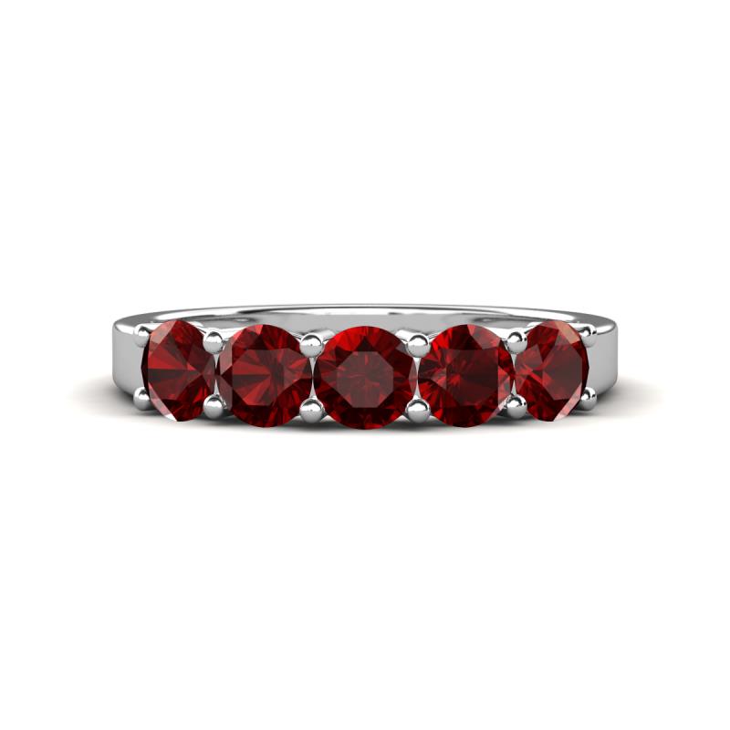 Wendy 1.60 ctw (4.00 mm) Round Red Garnet Side Gallery 5 Stone Wedding Band 