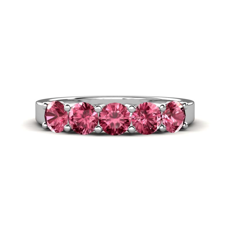 Wendy 1.00 ctw (4.00 mm) Round Pink Tourmaline Side Gallery 5 Stone Wedding Band 