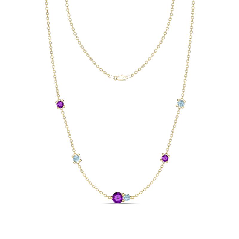 Linea 0.40 ctw Amethyst (4 mm) and Aquamarine Women Station Necklace 