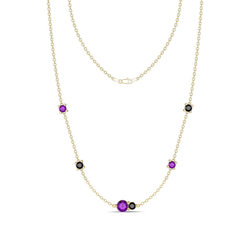 Linea 0.46 ctw Amethyst (4 mm) and Black Diamond Women Station Necklace 