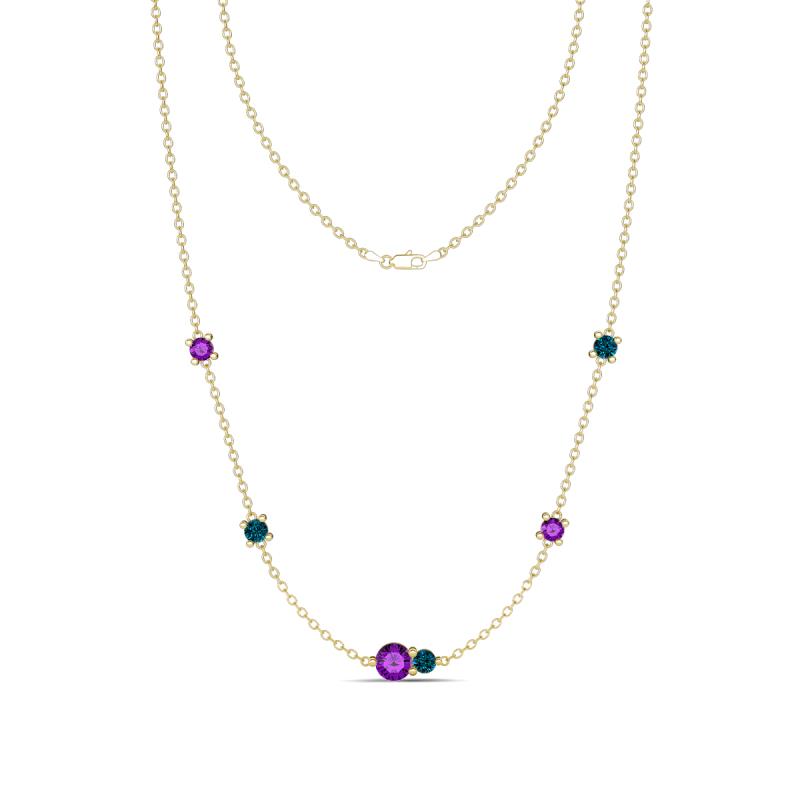 Linea 0.46 ctw Amethyst (4 mm) and Blue Diamond Women Station Necklace 