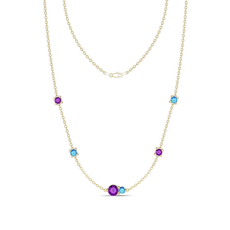 Linea 0.43 ctw Amethyst (4 mm) and Blue Topaz Women Station Necklace 