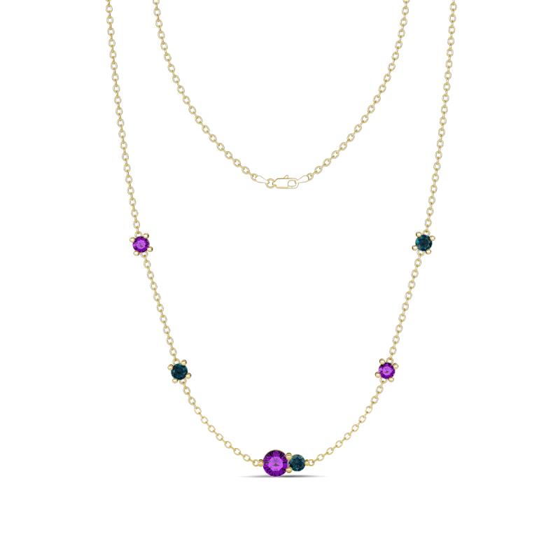 Linea 0.46 ctw Amethyst (4 mm) and London Blue Topaz Women Station Necklace 