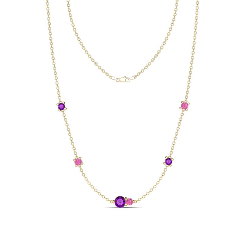 Linea 0.49 ctw Amethyst (4 mm) and Pink Sapphire Women Station Necklace 