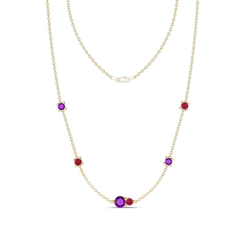 Linea 0.46 ctw Amethyst (4 mm) and Ruby Women Station Necklace 