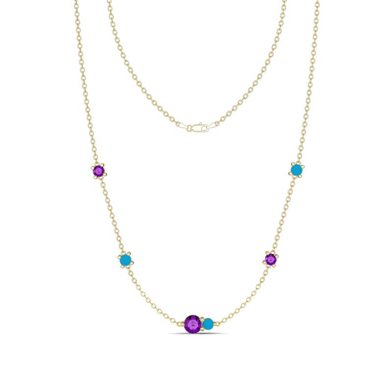 Linea 0.40 ctw Amethyst (4 mm) and Turquoise Women Station Necklace 