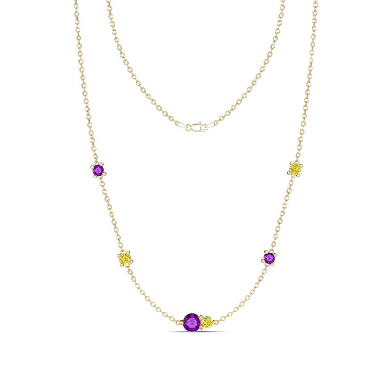 Linea 0.46 ctw Amethyst (4 mm) and Yellow Diamond Women Station Necklace 