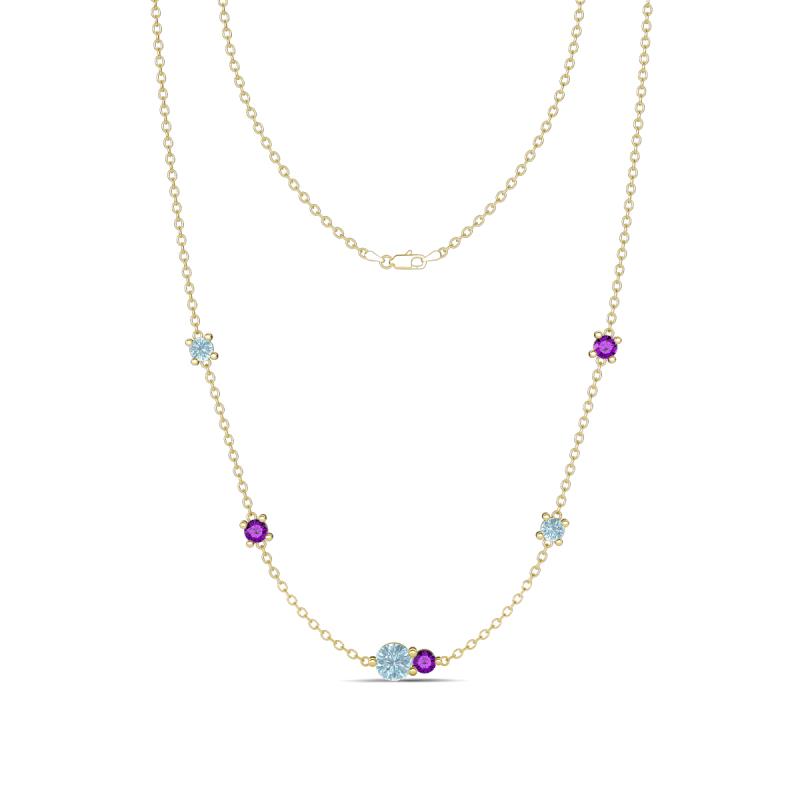 Linea 0.40 ctw Aquamarine (4 mm) and Amethyst Women Station Necklace 