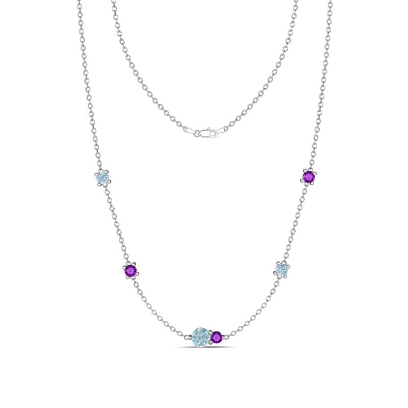 Linea 0.40 ctw Aquamarine (4 mm) and Amethyst Women Station Necklace 