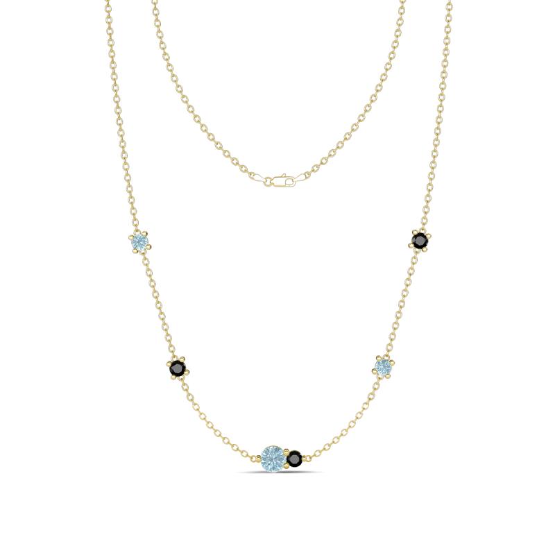 Linea 0.46 ctw Aquamarine (4 mm) and Black Diamond Women Station Necklace 