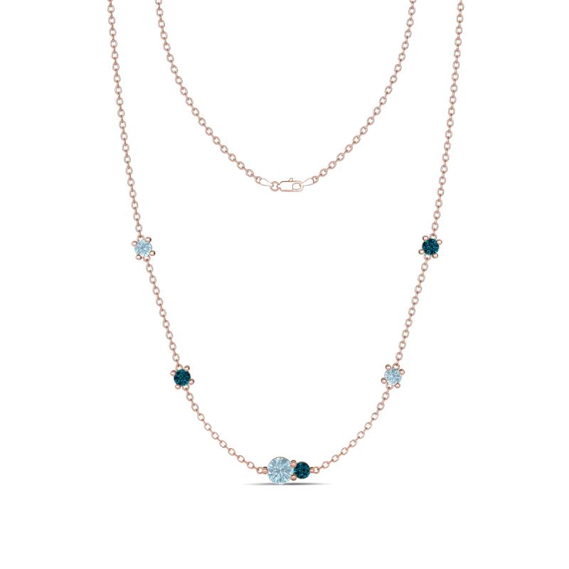 Linea 0.46 ctw Aquamarine (4 mm) and Blue Diamond Women Station Necklace 