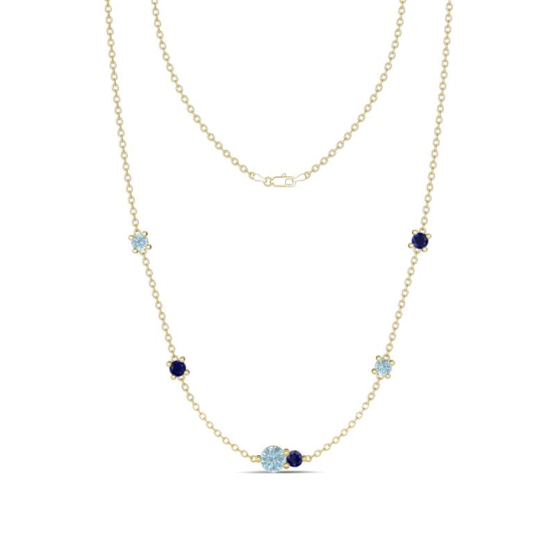 Linea 0.48 ctw Aquamarine (4 mm) and Blue Sapphire Women Station Necklace 