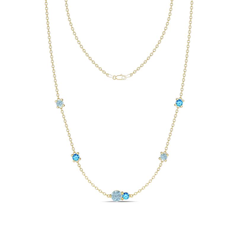 Linea 0.43 ctw Aquamarine (4 mm) and Blue Topaz Women Station Necklace 