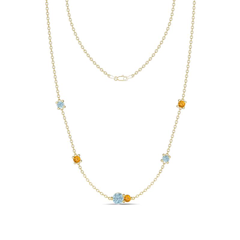 Linea 0.40 ctw Aquamarine (4 mm) and Citrine Women Station Necklace 