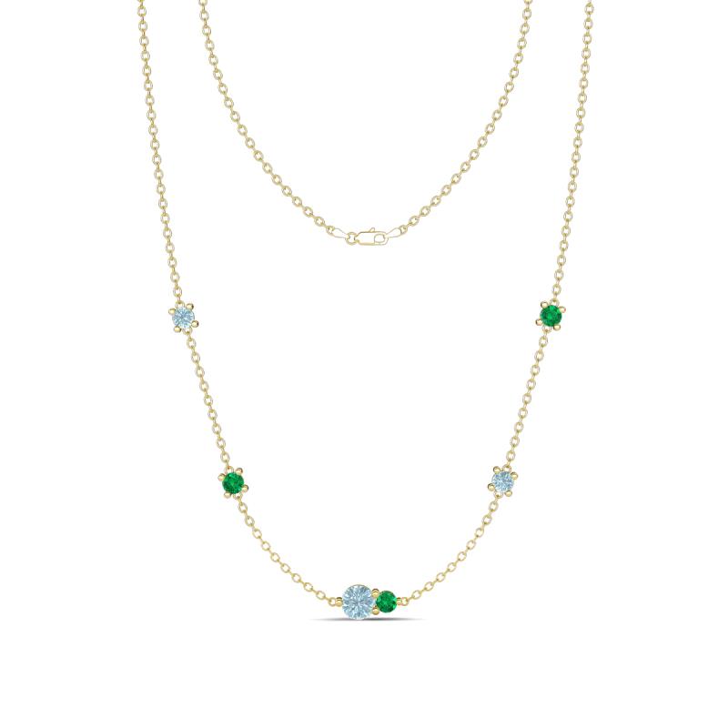 Linea 0.40 ctw Aquamarine (4 mm) and Emerald Women Station Necklace 