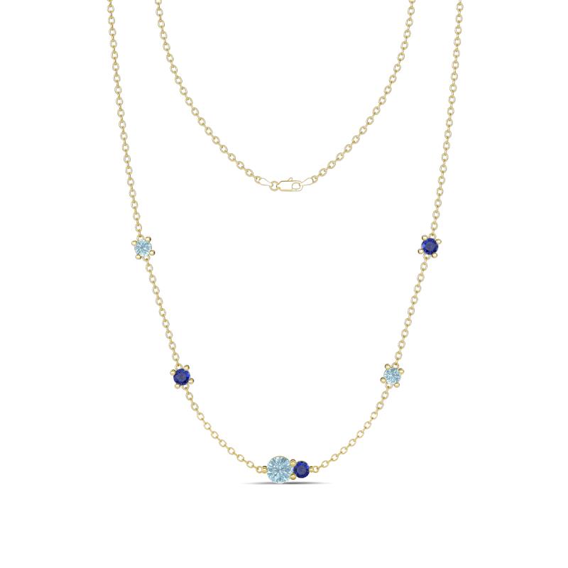 Linea 0.40 ctw Aquamarine (4 mm) and Iolite Women Station Necklace 