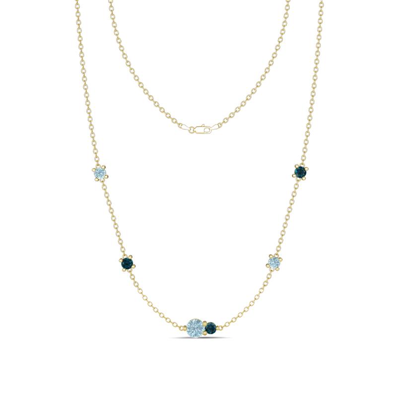 Linea 0.46 ctw Aquamarine (4 mm) and London Blue Topaz Women Station Necklace 