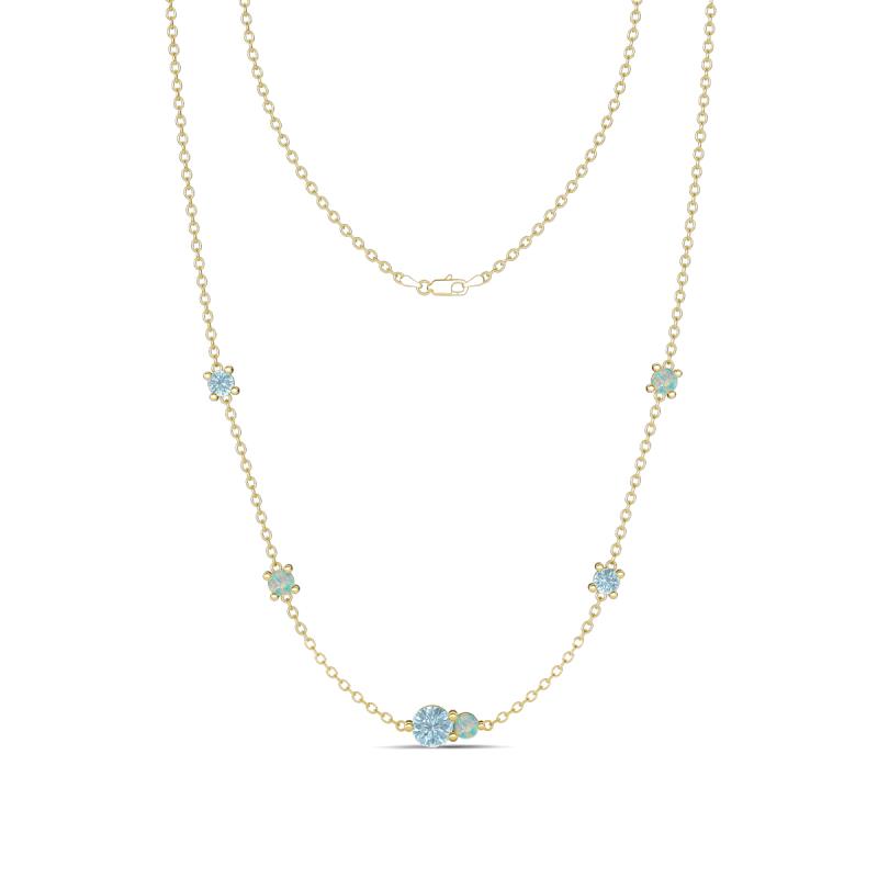 Linea 0.39 ctw Aquamarine (4 mm) and Opal Women Station Necklace 