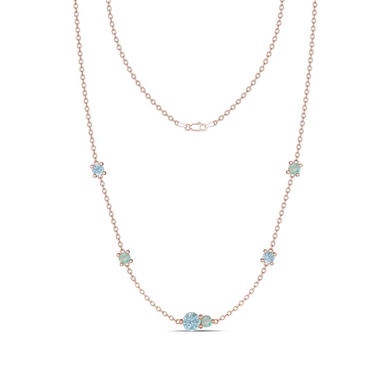 Linea 0.39 ctw Aquamarine (4 mm) and Opal Women Station Necklace 