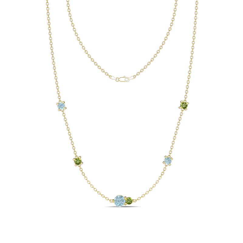 Linea 0.48 ctw Aquamarine (4 mm) and Peridot Women Station Necklace 