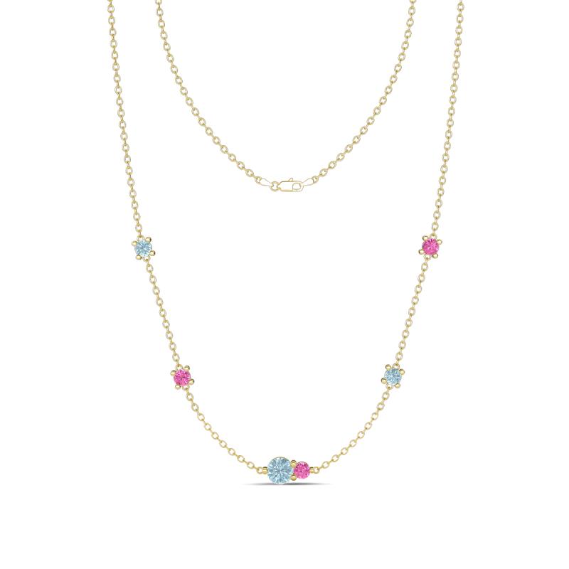 Linea 0.49 ctw Aquamarine (4 mm) and Pink Sapphire Women Station Necklace 