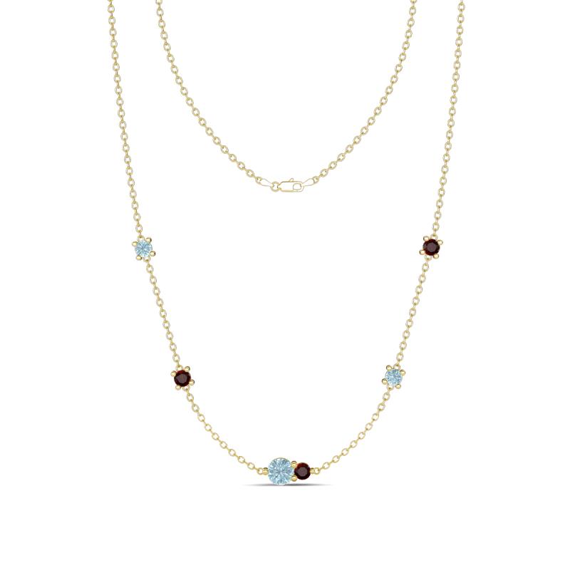 Linea 0.48 ctw Aquamarine (4 mm) and Red Garnet Women Station Necklace 