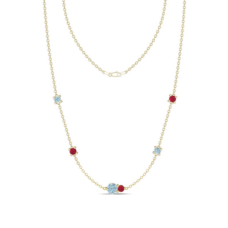 Linea 0.46 ctw Aquamarine (4 mm) and Ruby Women Station Necklace 