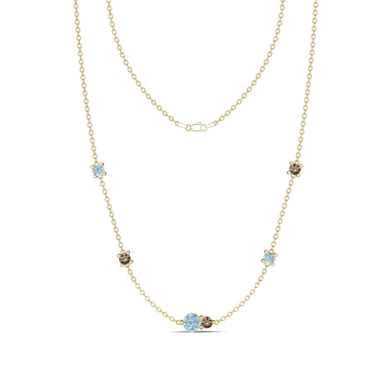 Linea 0.46 ctw Aquamarine (4 mm) and Smoky Quartz Women Station Necklace 