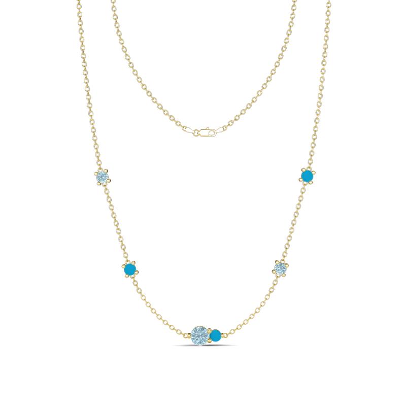 Linea 0.40 ctw Aquamarine (4 mm) and Turquoise Women Station Necklace 