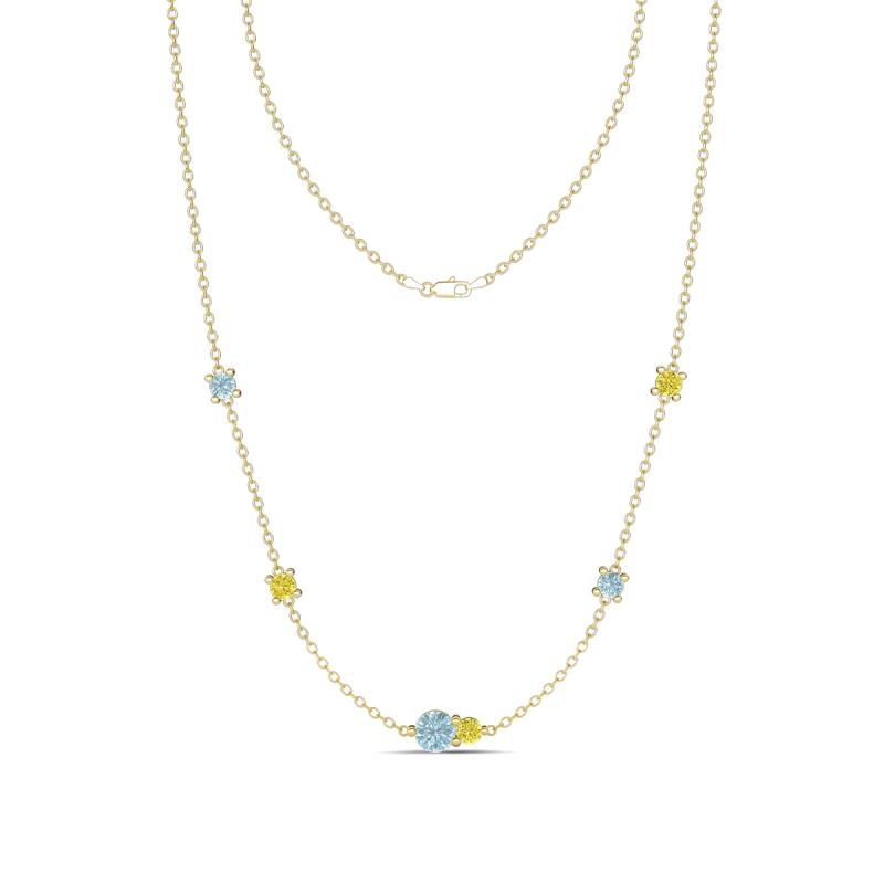 Linea 0.46 ctw Aquamarine (4 mm) and Yellow Diamond Women Station Necklace 