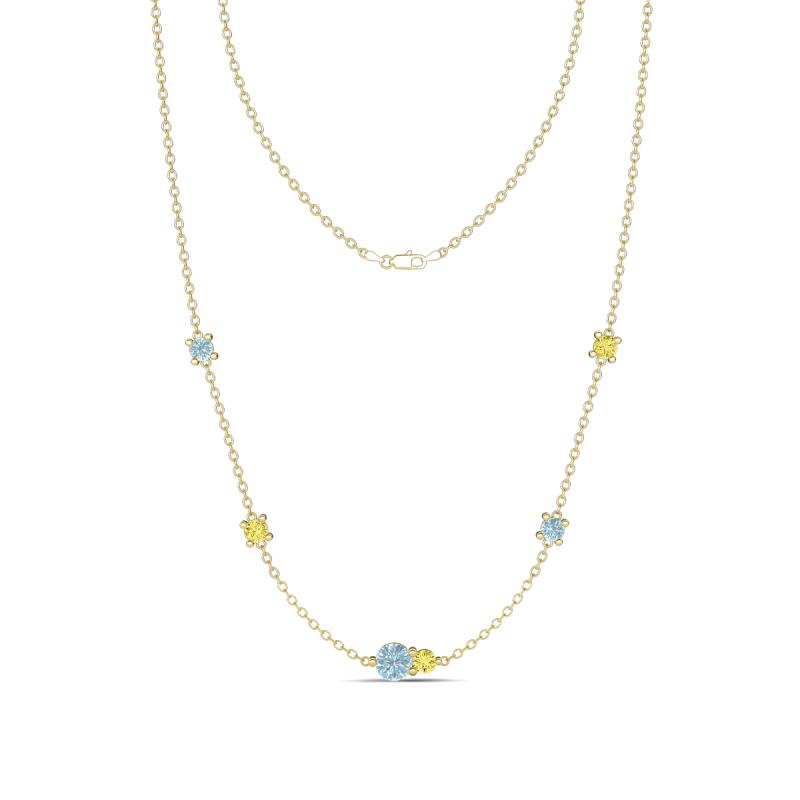 Linea 0.49 ctw Aquamarine (4 mm) and Yellow Sapphire Women Station Necklace 