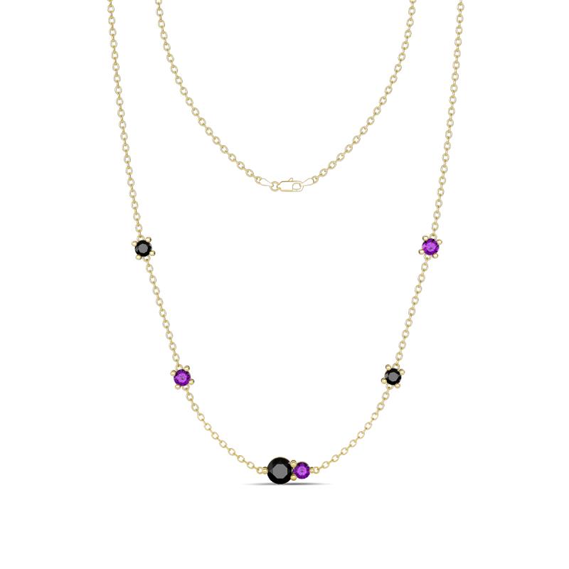 Linea 0.51 ctw Black Diamond (4 mm) and Amethyst Women Station Necklace 