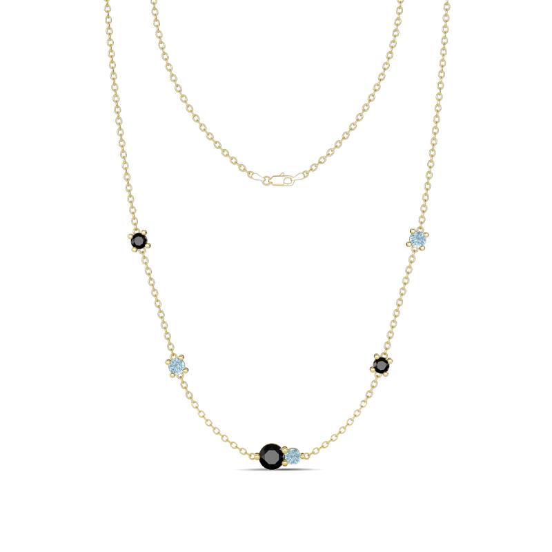 Linea 0.51 ctw Black Diamond (4 mm) and Aquamarine Women Station Necklace 