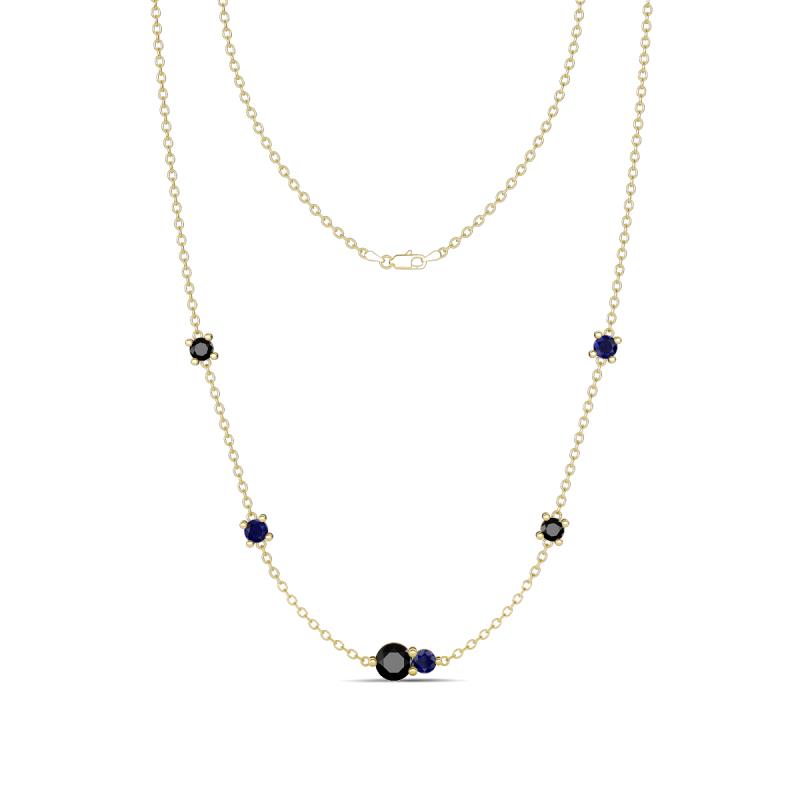 Linea 0.59 ctw Black Diamond (4 mm) and Blue Sapphire Women Station Necklace 