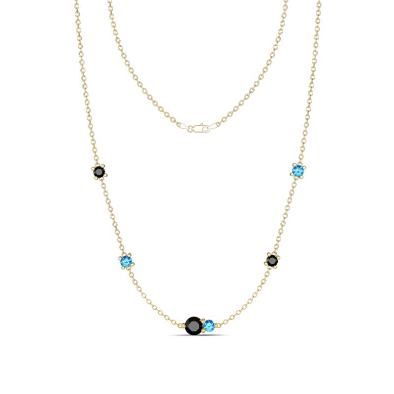 Linea 0.54 ctw Black Diamond (4 mm) and Blue Topaz Women Station Necklace 