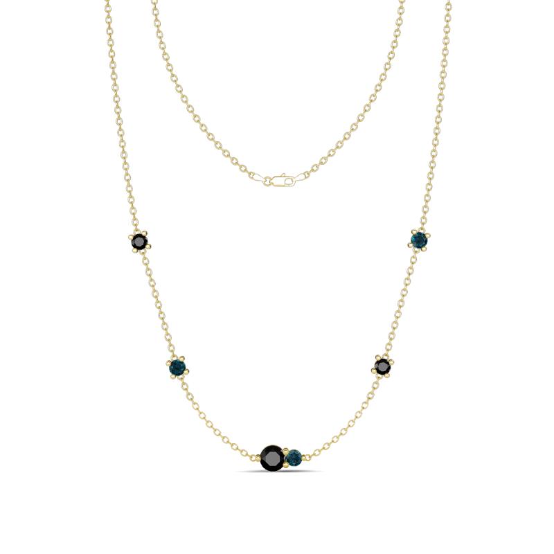 Linea 0.58 ctw Black Diamond (4 mm) and London Blue Topaz Women Station Necklace 