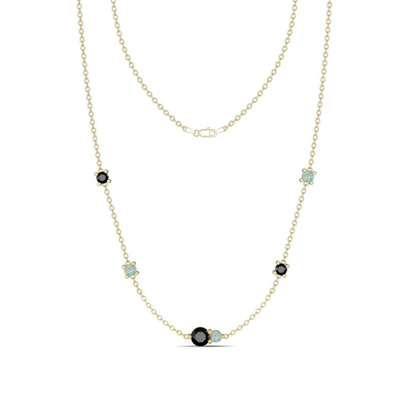 Linea 0.50 ctw Black Diamond (4 mm) and Opal Women Station Necklace 